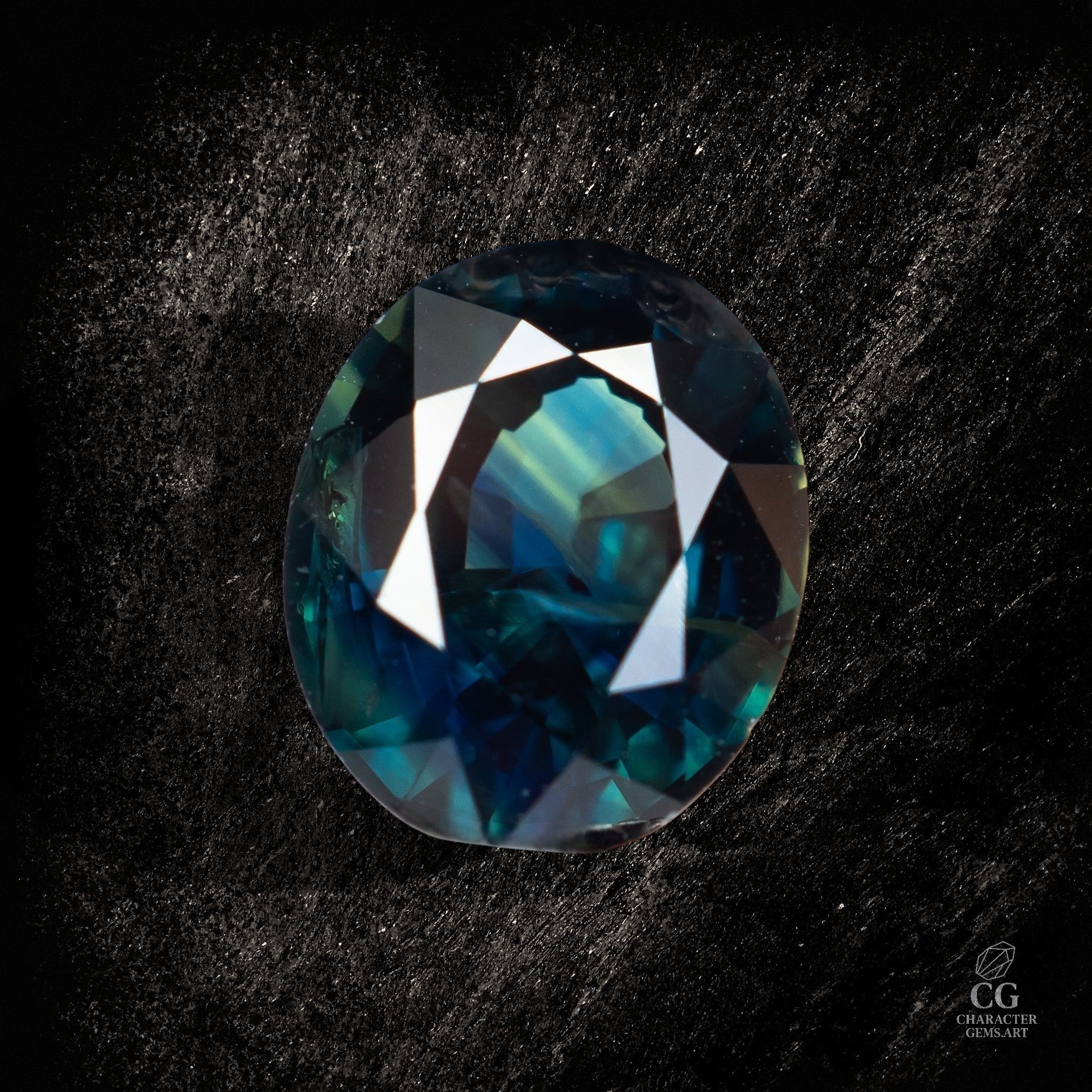 Blauer Saphir-Krone von Character Gemstones, 1,61 Karat Abyssal Crown, detailreiche Edelstein-Design.