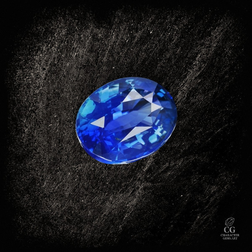 Saphir aus der Celestial Velvet Kollektion, 53 Karat, sichtbarer Edelstein mit tiefblauer Farbe und glatter Oberfläche.