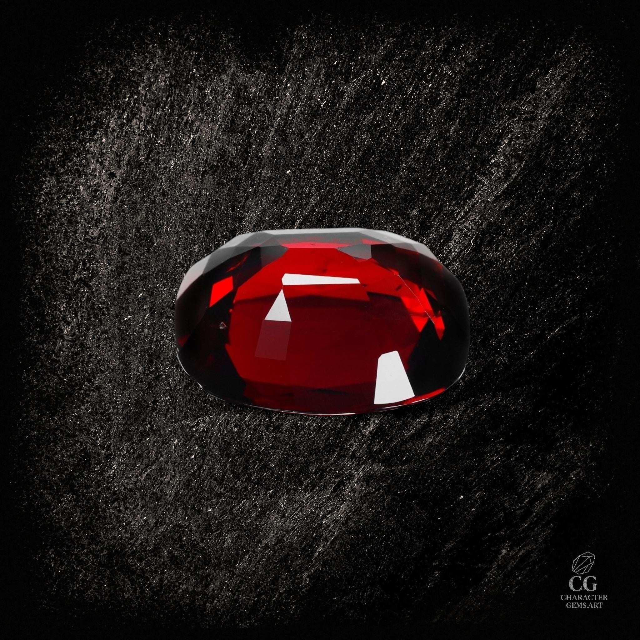 Roter Spinell im Imperial Crimson Design, von Character Gemstones, mit funkelndem Edelstein und hellen Lichtreflexen.